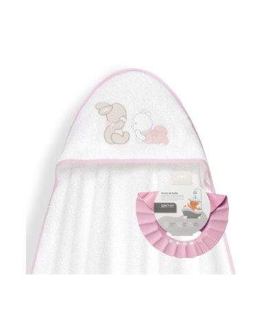CAPA BAÑO 1X1 MOD OSO TUMBADO CONEJITO+GORRO BCO/ROSA
