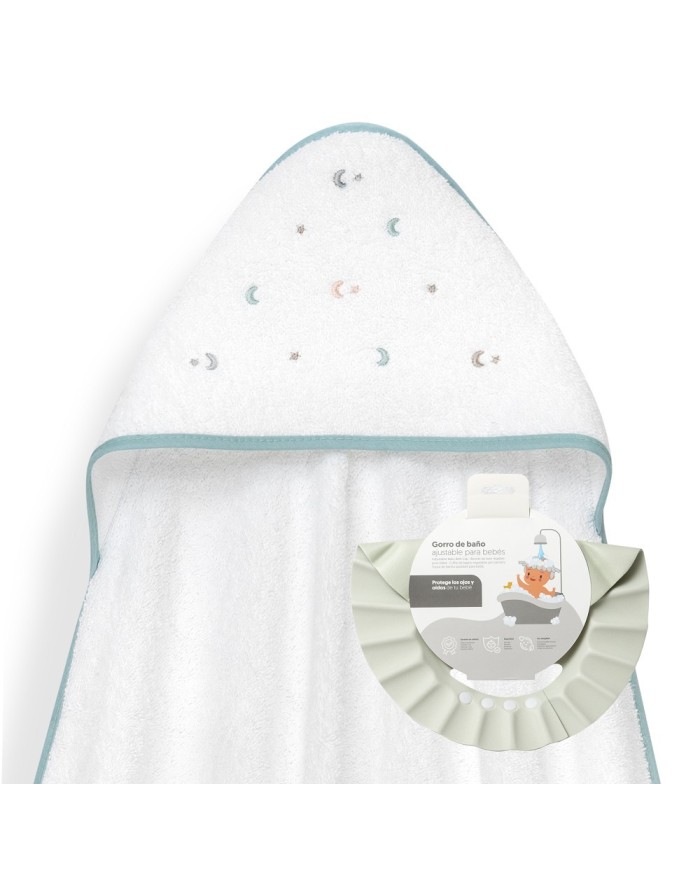 CAPA BAÑO 1X1 MOD ESTRELLA LUNA MULTICOLOR+GORRO BCO/VERDE