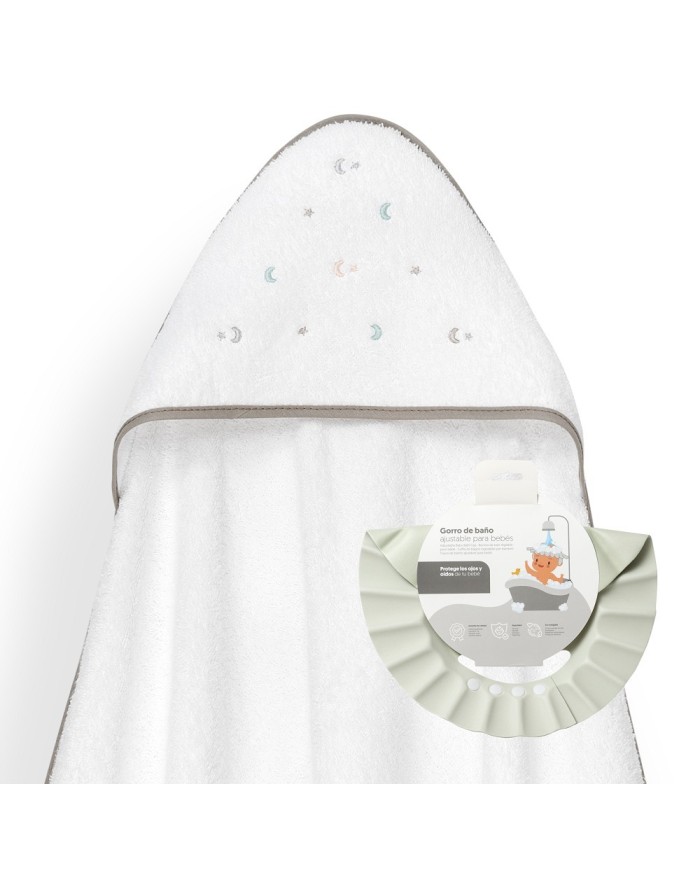 CAPA BAÑO 1X1 MOD ESTRELLA LUNA MULTICOLOR+GORRO BCO/BEIG