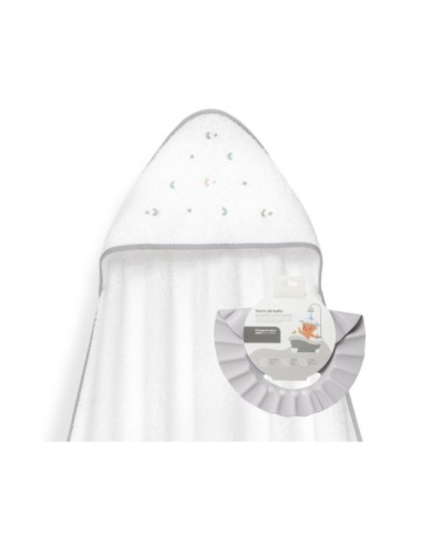 CAPA BAÑO 1X1 MOD ESTRELLA LUNA MULTICOLOR+GORRO BCO/GRIS