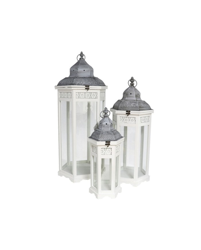 S/3 FAROL INDIA 33X33X89CM -GRIS/BLANCO