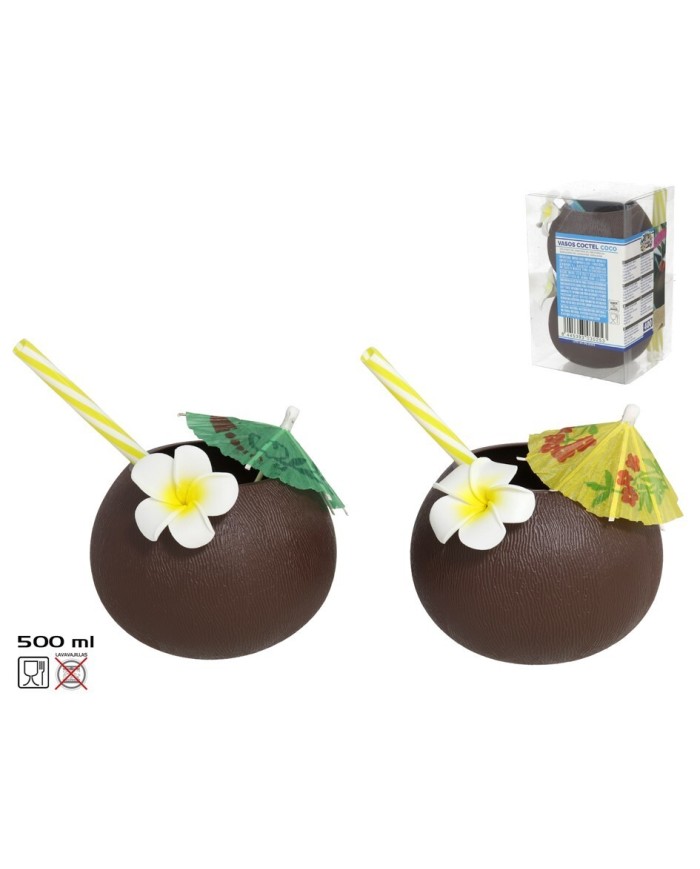 SET 2 VASOS COCTEL COCO C/PAJITA/SOM 420ML