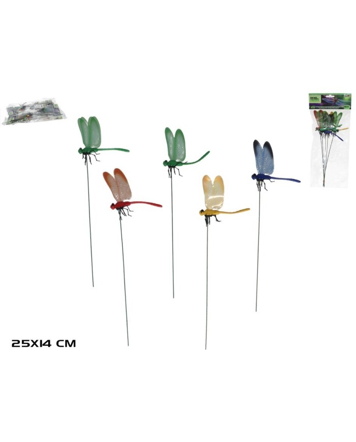 SET 5 PINCHOS JARDIN LIBELULA 25X14CM COLORES SURT