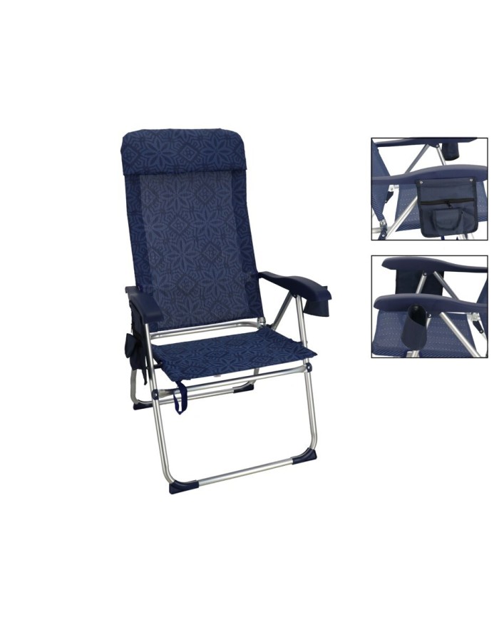 SILLA PLEGABLE AZUL FLORES 5 POSICIONES 113X60X59C