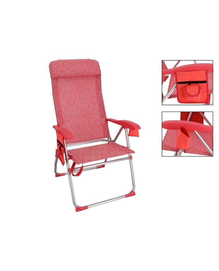 SILLA PLEGABLE ROJO NARANJA FLORES 5 POSICIONES 11