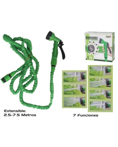 MANGUERA RIEGO EXTENSIBLE 2,5M-7,5M C/PISTOLA 7 PO
