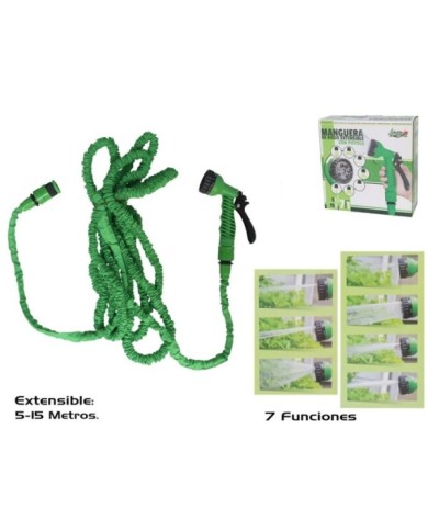 MANGUERA RIEGO EXTENSIBLE 5M-15M C/PISTOLA 7 POS.