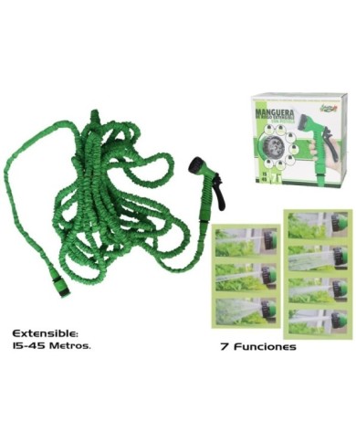 MANGUERA RIEGO EXTENSIBLE 15M-45M C/PISTOLA 7 POS.