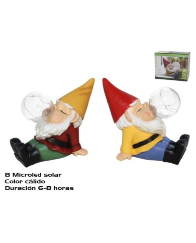 GNOMO SENTADO POMPA SOLAR 8LUCES 24,5X14X19 CM