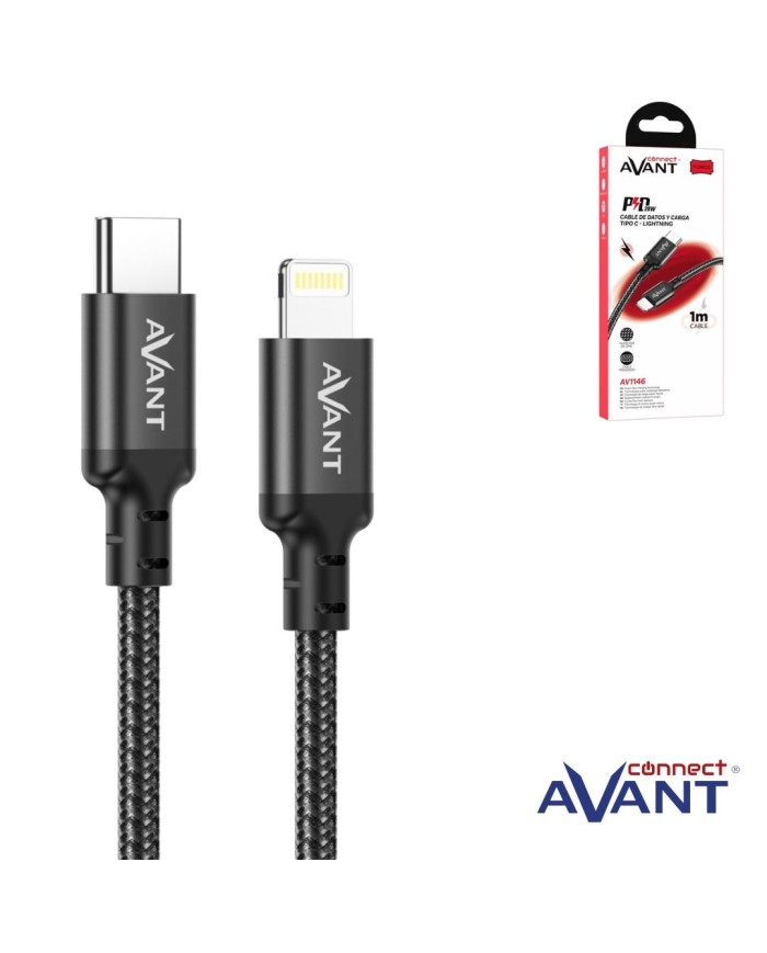 Cable avant connect 1m pd 20w 3a tipo c a lightning trenzado -