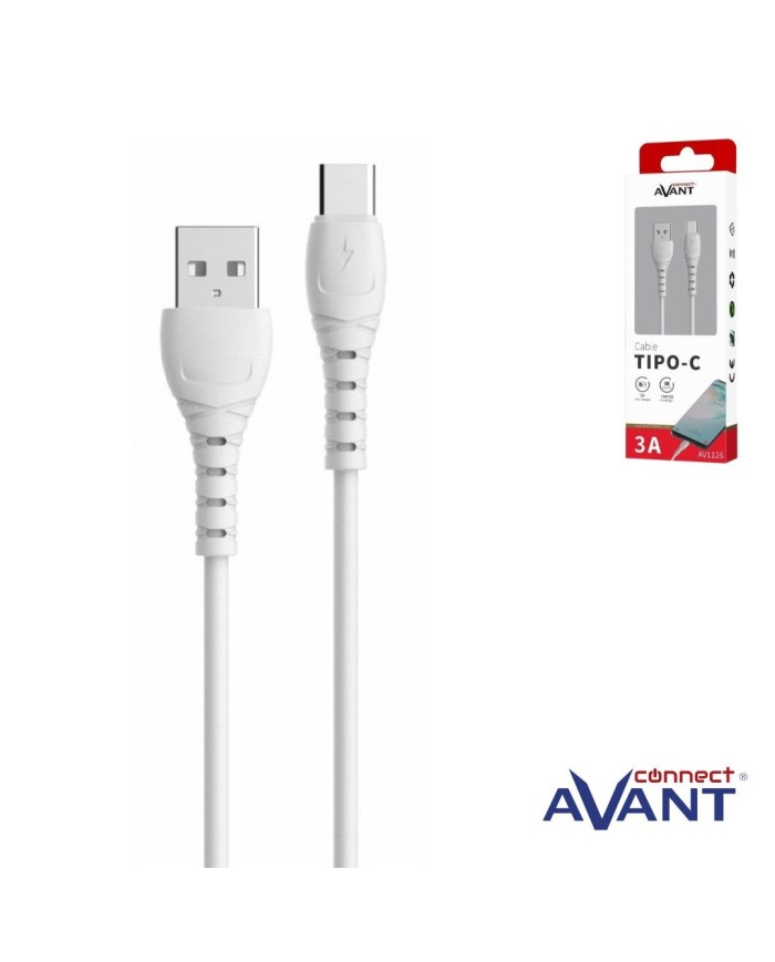 Cable avant tipo c a usb 3a - 1m - blanco - carga rapida