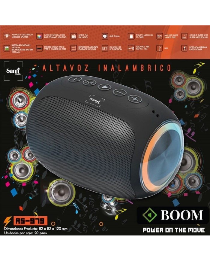 Altavoz sami boom multimedia con luz rgb 5w