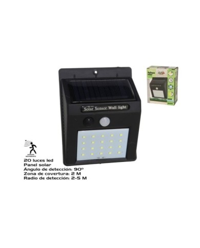 APLIQUE SOLAR EXTERIOR C/SENSOR 20LED 12