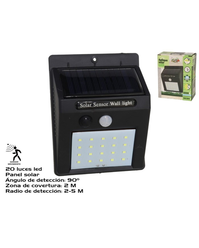 APLIQUE SOLAR EXTERIOR C/SENSOR 20LED 12