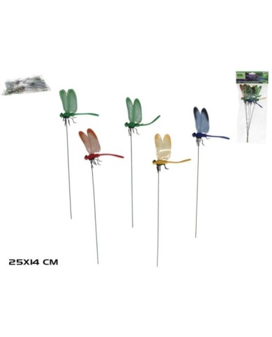 SET 5 PINCHOS JARDIN LIBELULA 25X14CM COLORES SURT