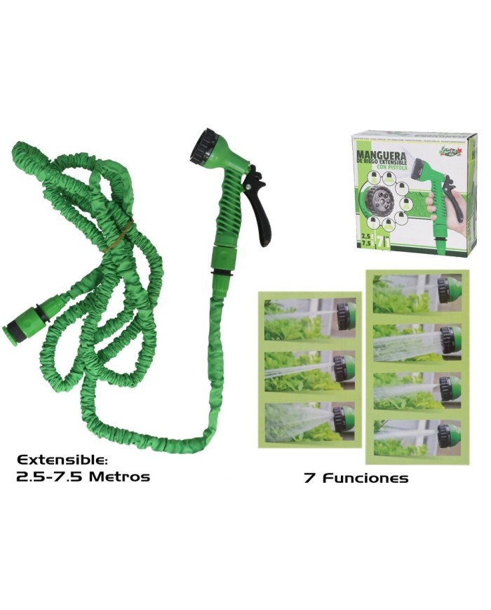 MANGUERA RIEGO EXTENSIBLE 2,5M-7,5M C/PISTOLA 7 PO