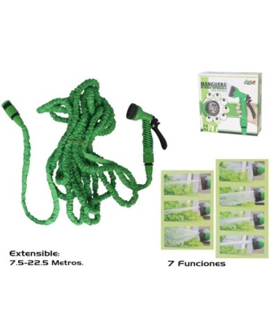 MANGUERA RIEGO EXTENSIBLE 7,5M-22,5M C/PISTOLA 7 P