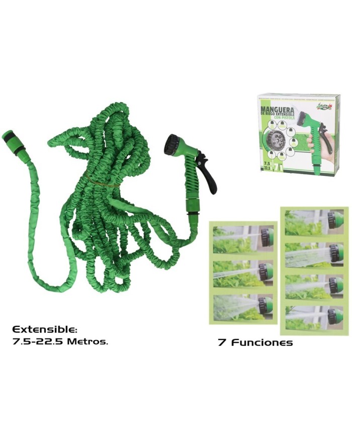 MANGUERA RIEGO EXTENSIBLE 7,5M-22,5M C/PISTOLA 7 P