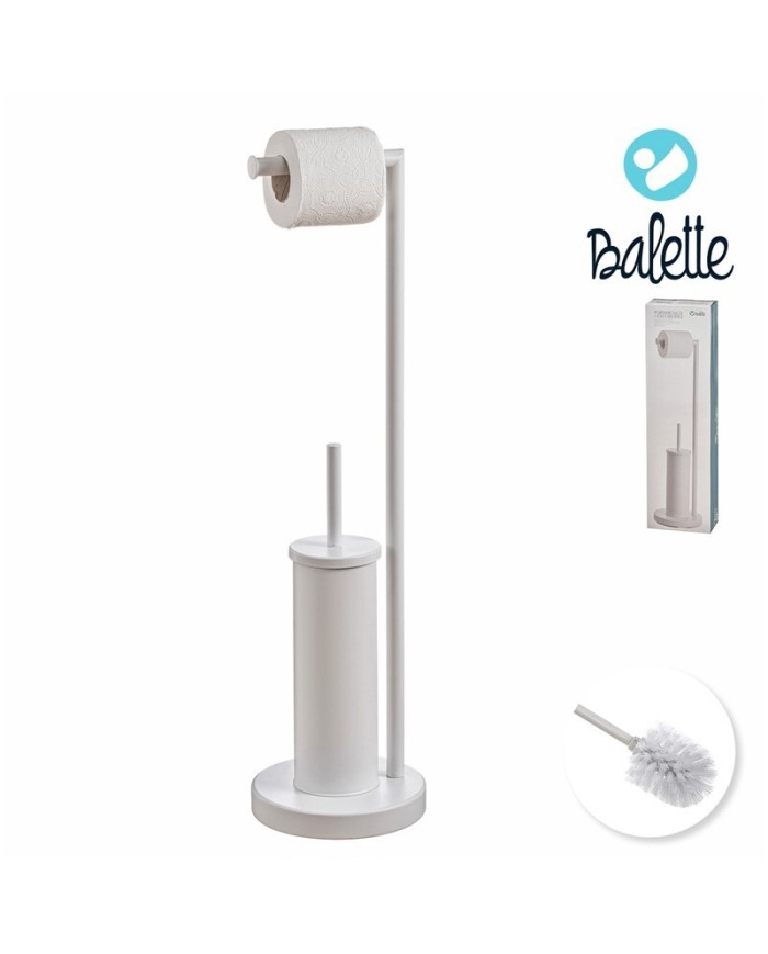 PORTARROLLO-ESCOBILLERO METAL BLANCO MATE 71 cm