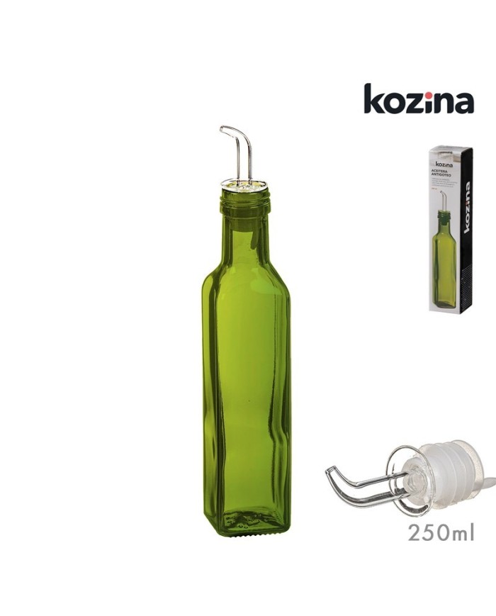ACEITERA CRISTAL ANTIGOTEO CUADRADO VERDE 250 ml