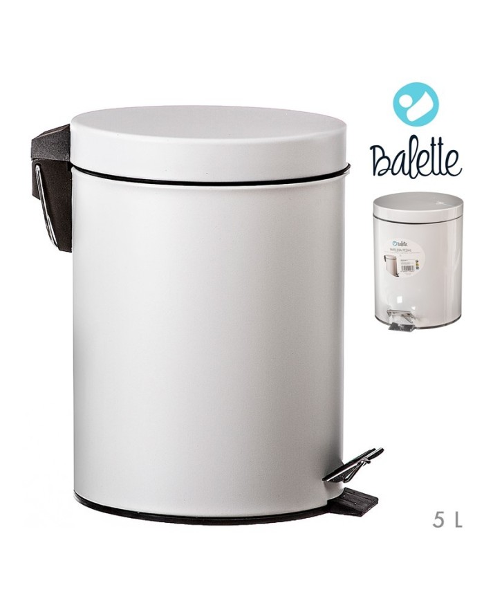 PAPELERA ACERO  5 L CON PEDAL BLANCA