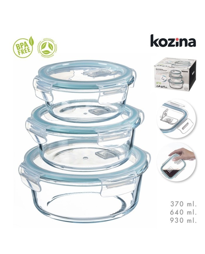 SET 3 FIAMBRERAS BOROSILICATO REDONDAS HERMETICAS