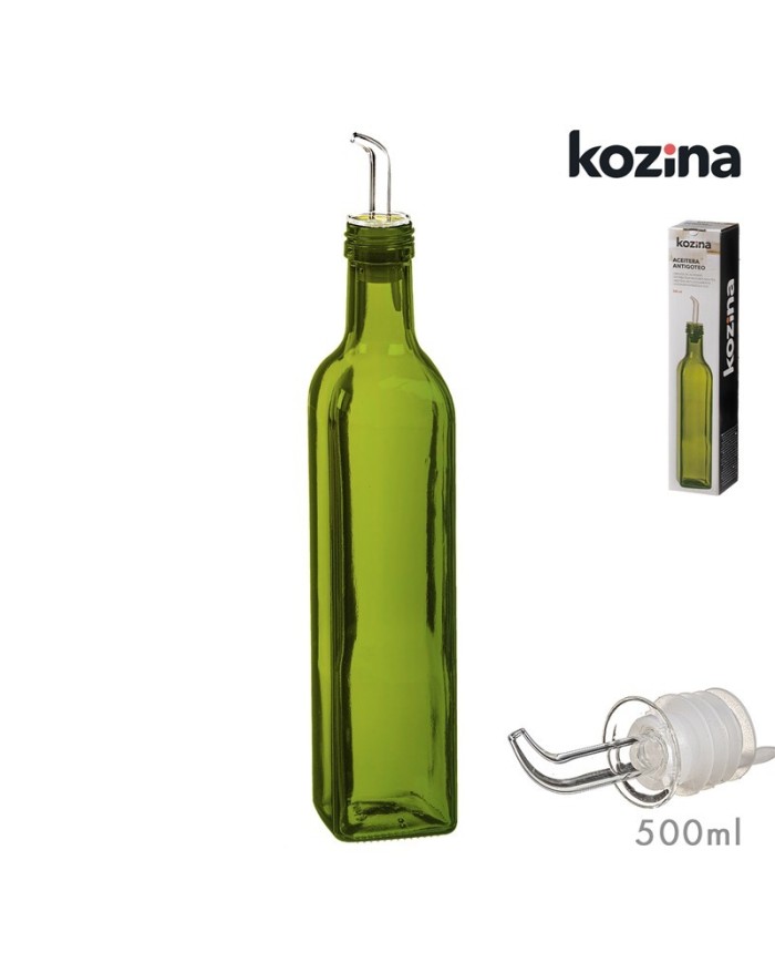 ACEITERA CRISTAL ANTIGOTEO CUADRADO VERDE 500 ml
