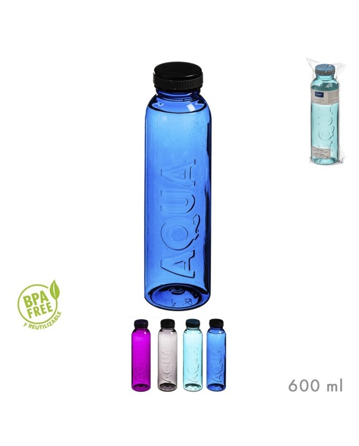 BOTELLA PLASTICO MAX AQUA 600 ml SURT/4