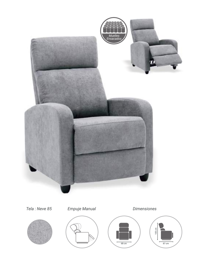 Sillón Relax Dakota Neve 85