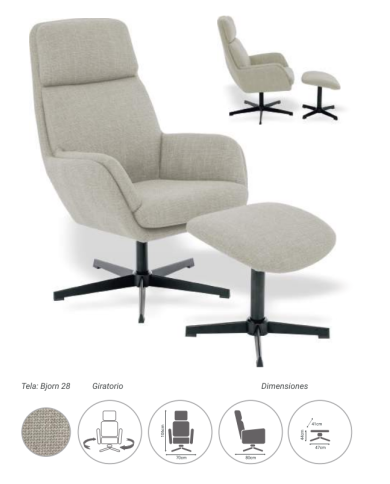 Sillón Relax Giratorio Kansas Bjorn 28 con Reposapiés