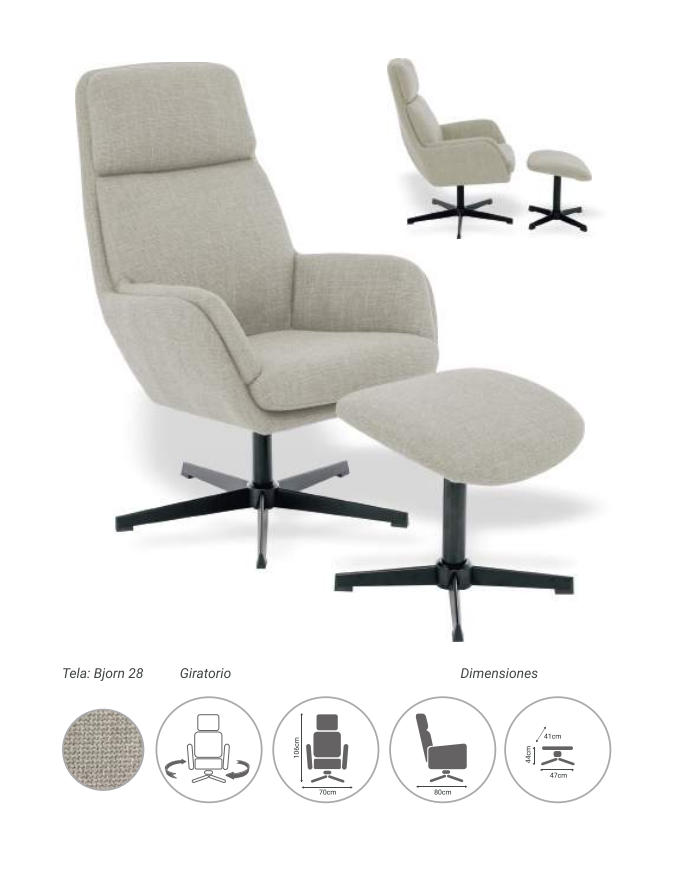 Sillón Relax Giratorio Kansas Bjorn 28 con Reposapiés