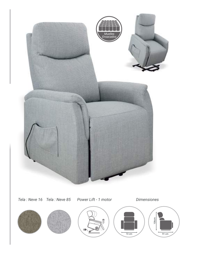 Sillón PowerLift Arizona Neve 16/85 con Mando USB