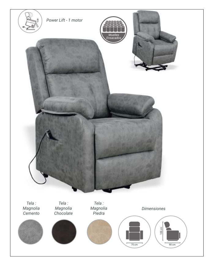 Sillón PowerLift New York Magnolia con Mando USB