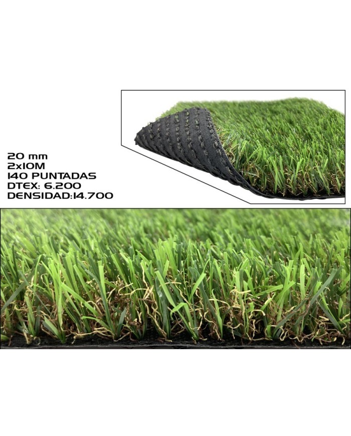 CESPED ARTIFICIAL 2MX10M- 20MM  140 PUNTADAS DTEX