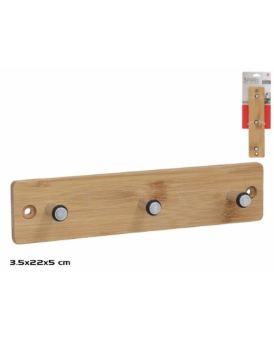 PERCHERO PARED BAMBU 3 GANCHOS 5X22CM
