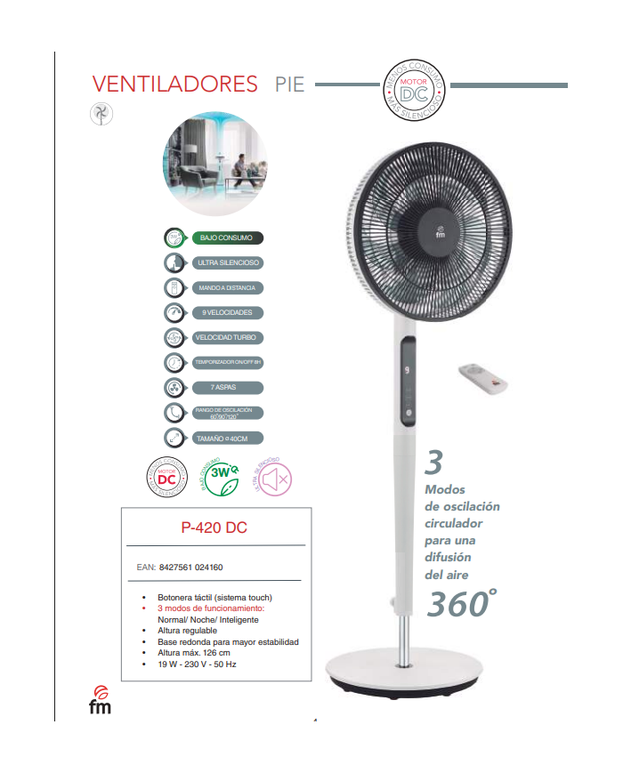Ventilador 40 cm pie BAJO CONSUMO