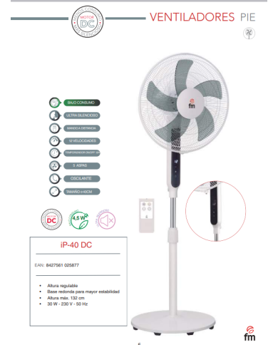 Ventilador 40 cm pie BAJO CONSUMO