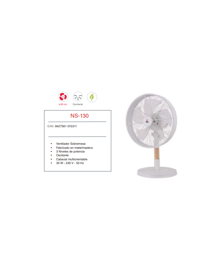 Ventilador de sobremesa 30 cm Ø