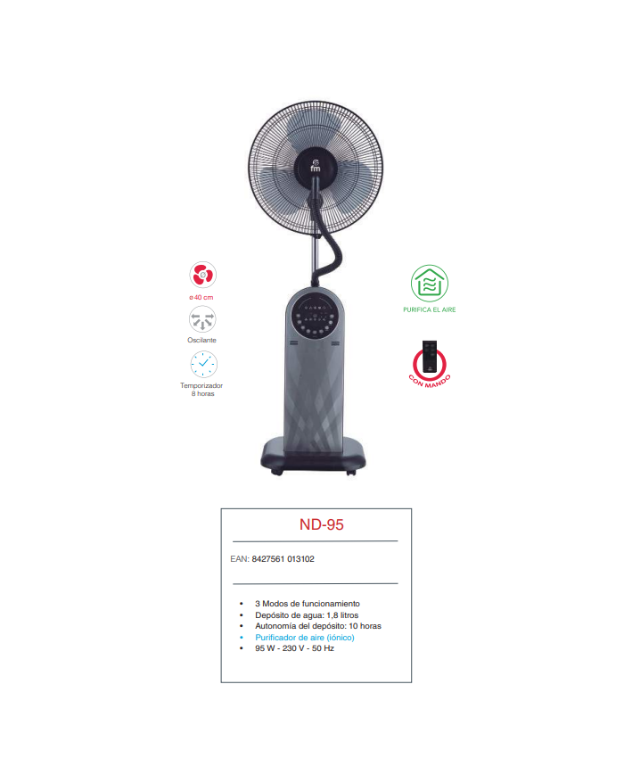 Ventilador 40 cm Ø nebulizador purificador