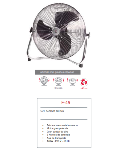 Semi-Industrial de suelo 45 cm 140 w