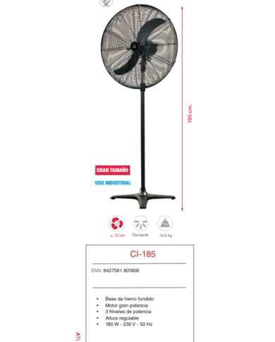 Industrial pie oscilante 180 w 72 cm Ø