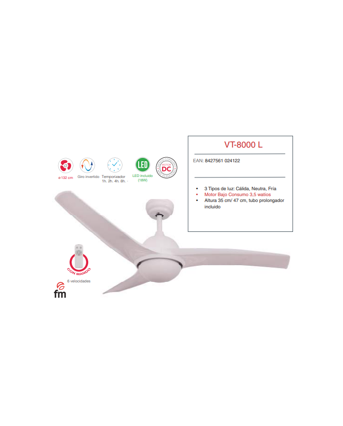 DC 132 cm Ø c/Luz c/Mando BAJO CONSUMO