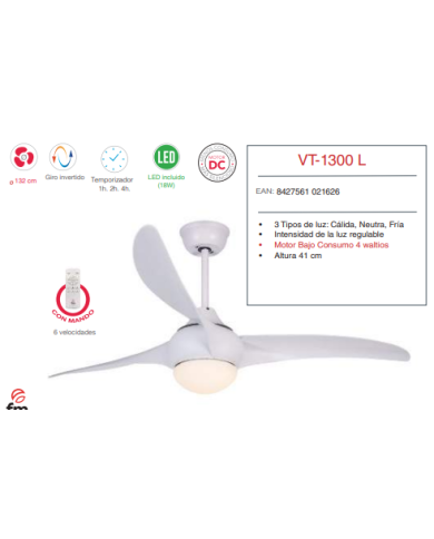 DC 132 cm Ø c/Luz c/Mando BAJO CONSUMO