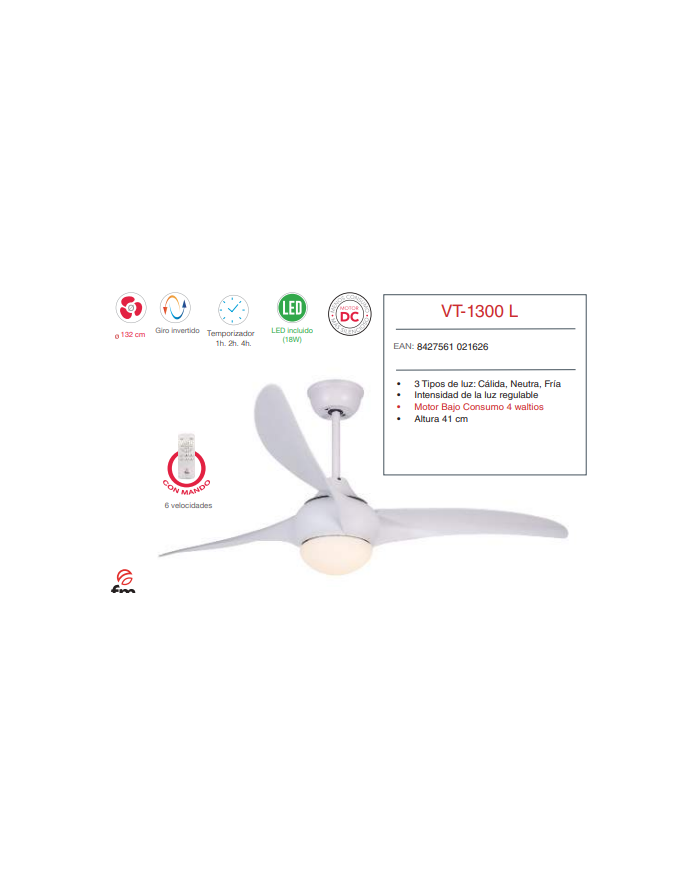 DC 132 cm Ø c/Luz c/Mando BAJO CONSUMO