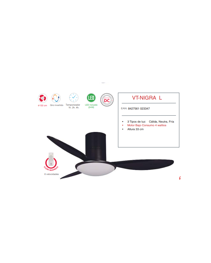 DC 132 cm Ø c/Luz c/Mando BAJO CONSUMO