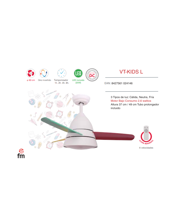 DC 90 cm Ø c/Luz c/Mando BAJO CONSUMO