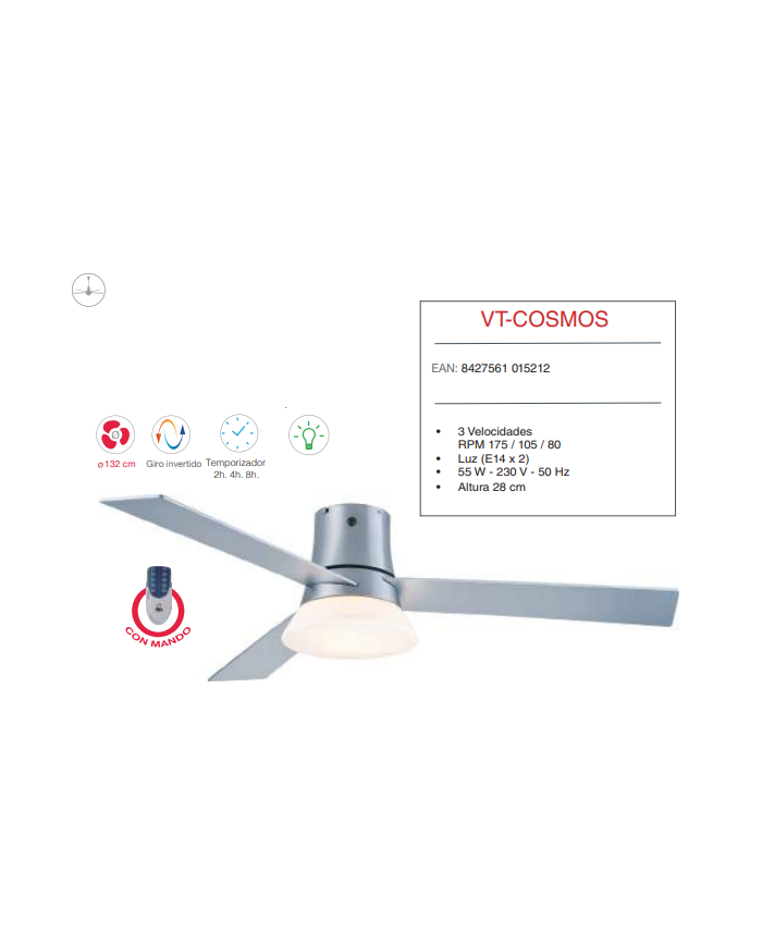 132 cm con Luz Mando a distancia