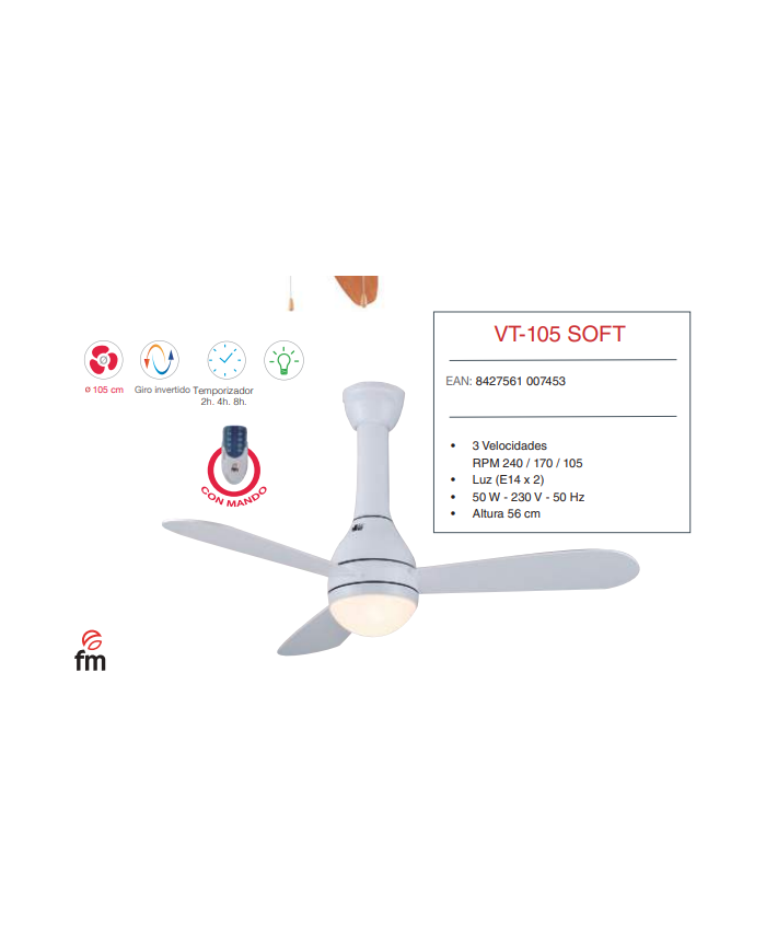 105 cm con Luz Mando a distancia