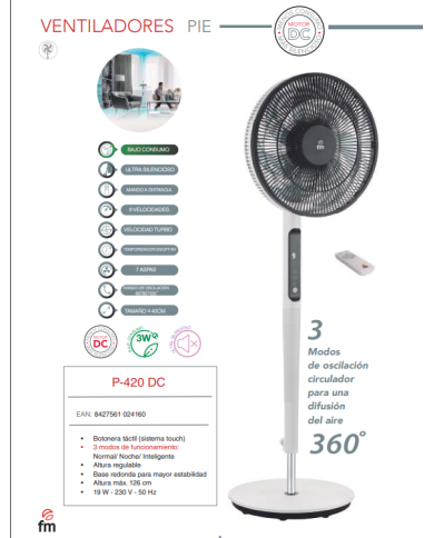 Ventilador 40 cm pie BAJO CONSUMO