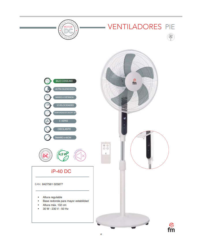 Ventilador 40 cm pie BAJO CONSUMO